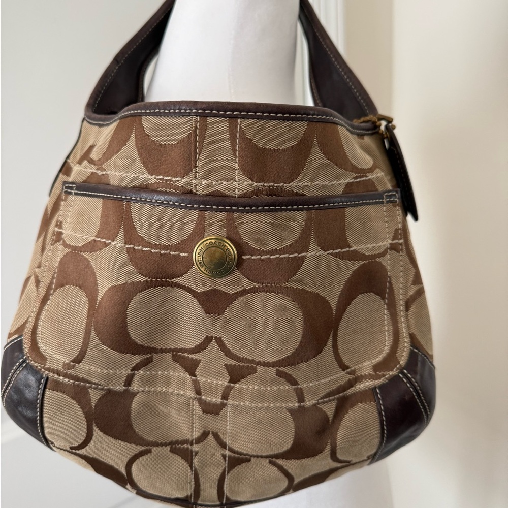 Coach Tan and Brown Signature Canvas Hobo Bag